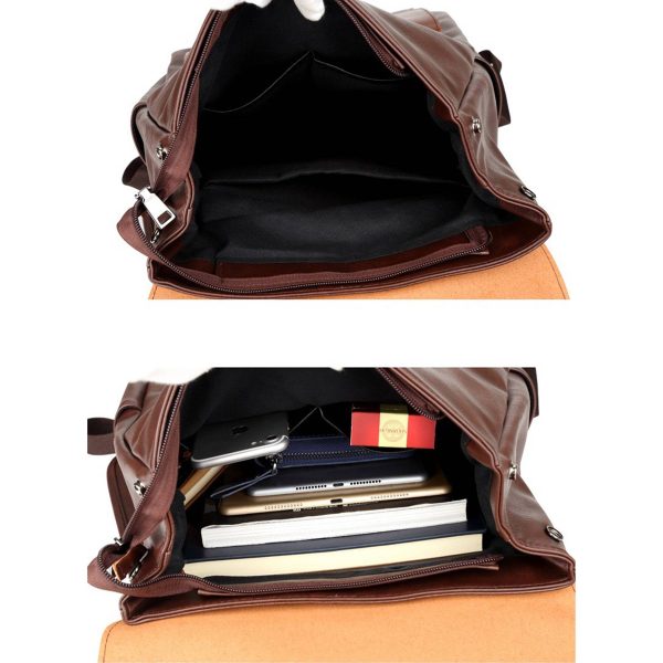 PU Weekend Travel Vintage Laptop Bookbag Backpack for Men - Image 4
