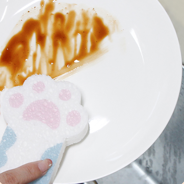 Oil-Removing Cartoon Cat Paw Dish Sponge with Hanging String - Image 8