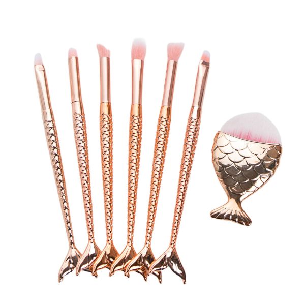 7Pcs Mermaid Makeup Brush Set with Soft Nylon Bristles