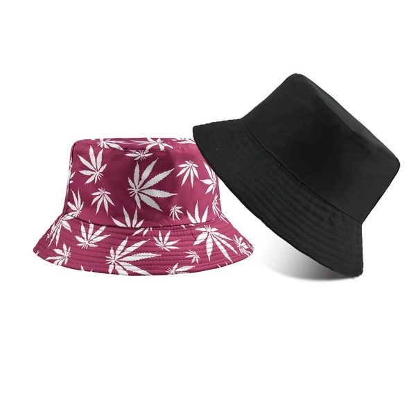 Hip Hop Cap Maple Leaf Sun Flat Top Bucket Hat - Image 3