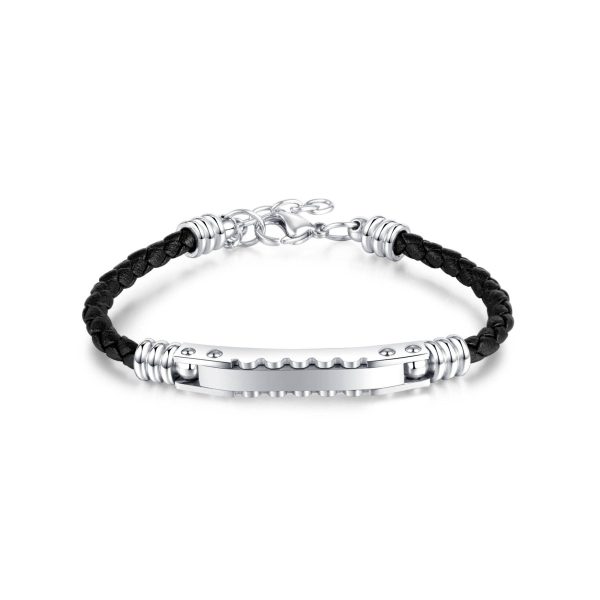 Stainless steel woven leather bracelet