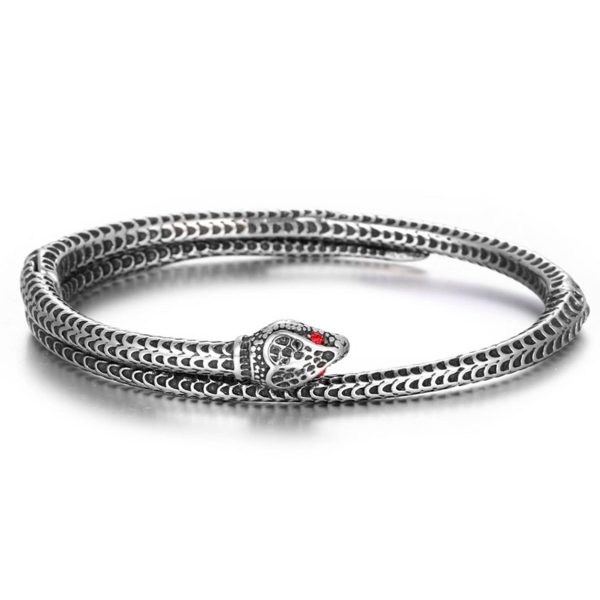 Stainless Steel Serpentine statement vintage ruby bracelet