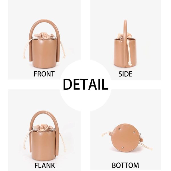 Genuine Leather Cylinder bucket cross-body Drawstring bag - Image 5