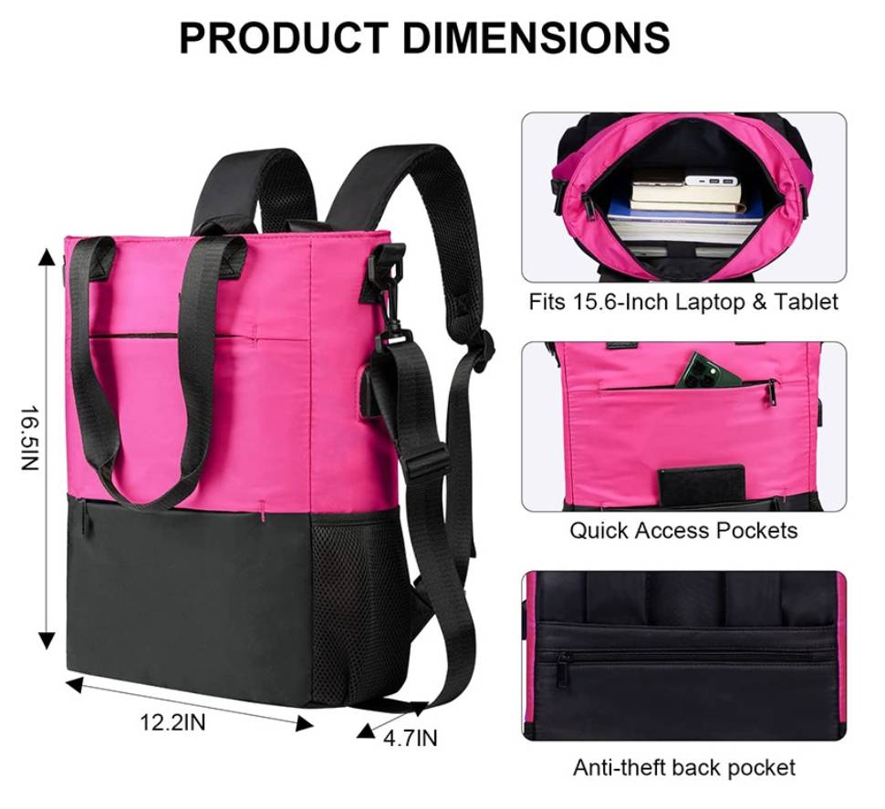 Convertible Women Laptop Water Resistant Casual Backpack - Image 2