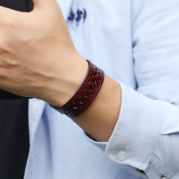 PU Vintage openwork wide leather bracelet - Image 4