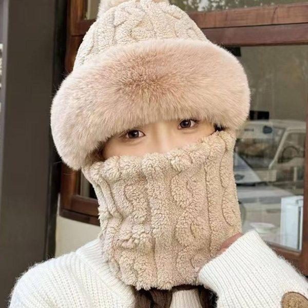 Windproof Plush Hat w/ Winter Neck Scarf Warmer - Image 7