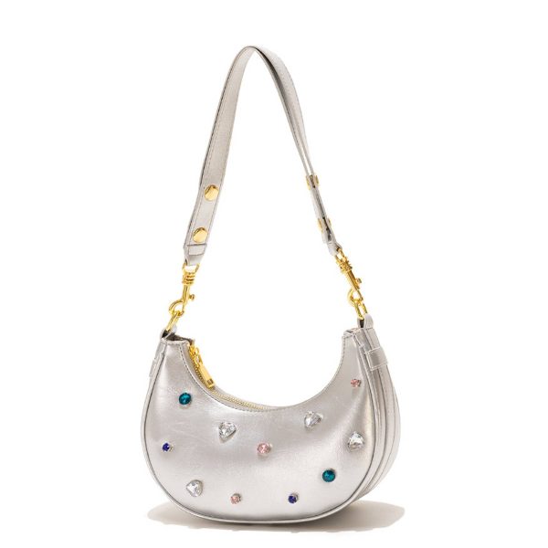 PU Leather Diamond-embellished Cross-body Bag For Women
