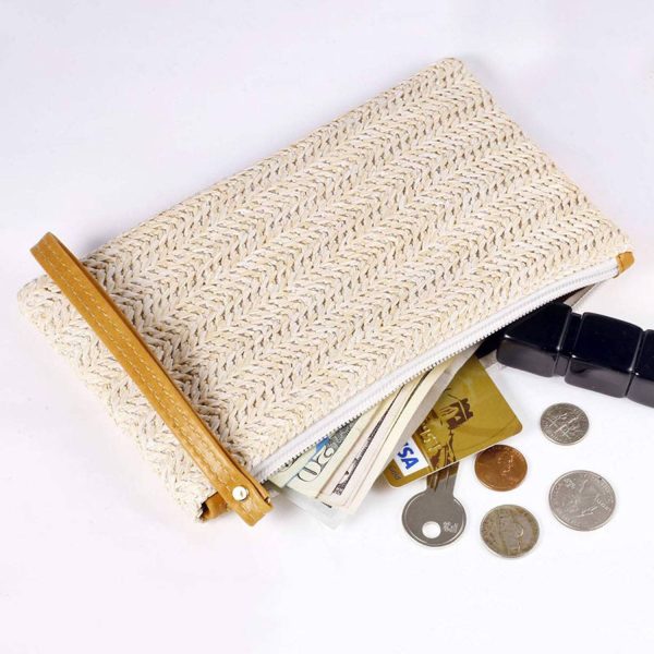 Women Stylish Portable Straw Handbag with Zipper - Image 4
