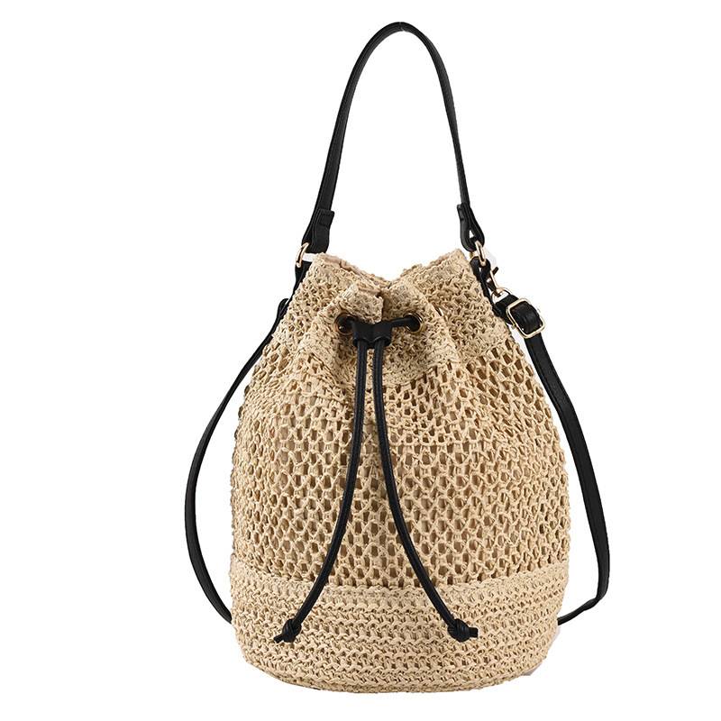 Jute Woven Beach Drawstring Bucket Handbag Crossbody Bag