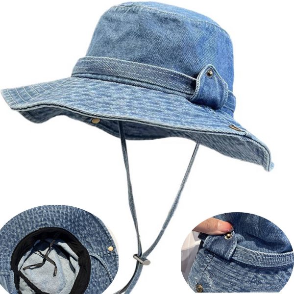 Women Cotton Travel Denim Bucket Hat - Image 7