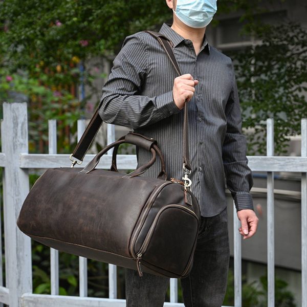 Genuine Leather Weekender Garment Duffle Bag - Image 6