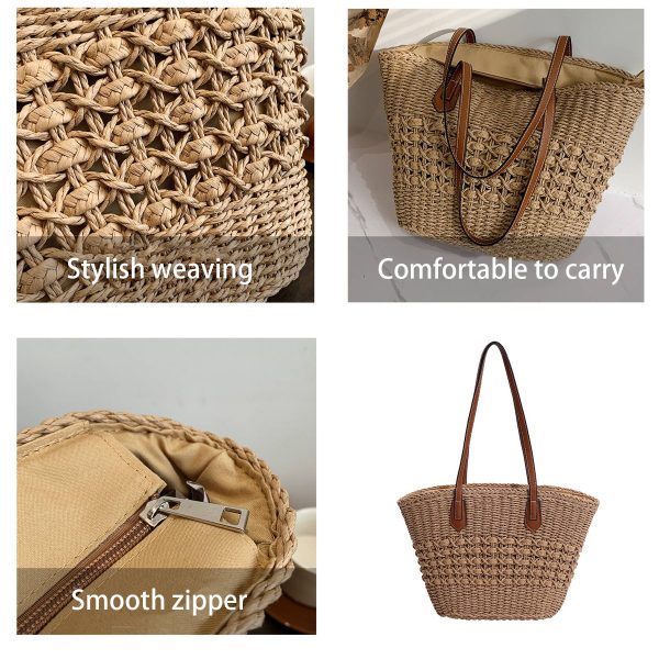 Straw Summer Large Shoulder Tote Beach Bag - Image 4