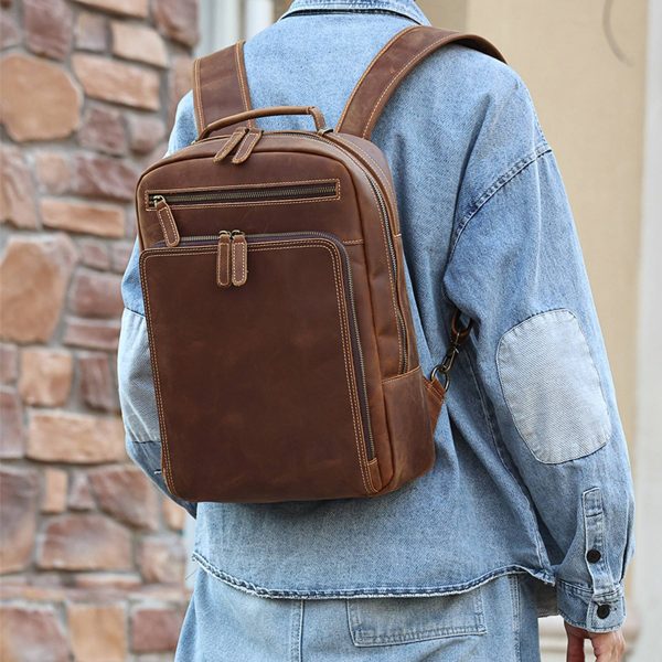 Genuine Vintage Leather Backpack For Men 15.6" Laptop Bag - Image 2