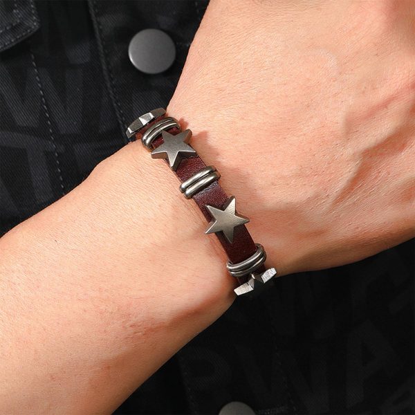 PU Personality street punk pentagram bracelet - Image 4