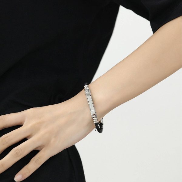 Stainless steel woven leather bracelet - Image 4