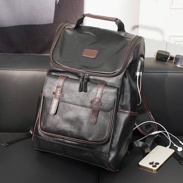 Large-Capacity PU Leather Student Backpack w/ USB Port - Image 5