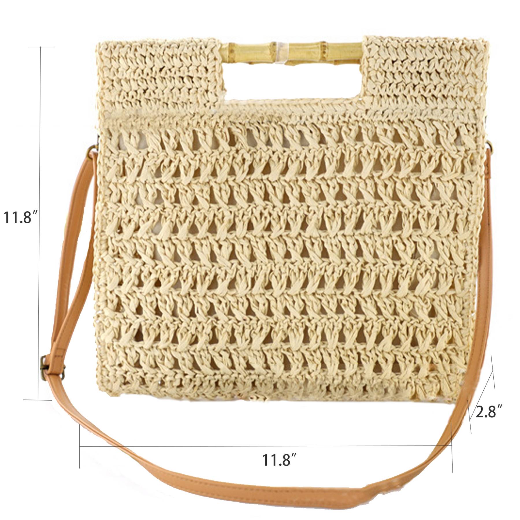 Jute Straw Beach Bamboo Top Handle Handbag Crossbody Bag - Image 4