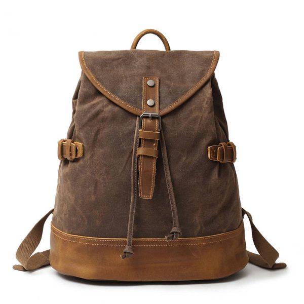 Genuine Canvas Leather Vintage Waterproof Backpack Daypack - Image 4