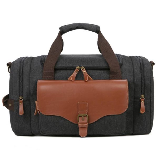 Canvas Large Capacity Leather Travel Duffel Bag - Image 4