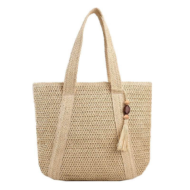 Jute Straw Beach Tote Bag Summer Woven with Tassels - Image 3