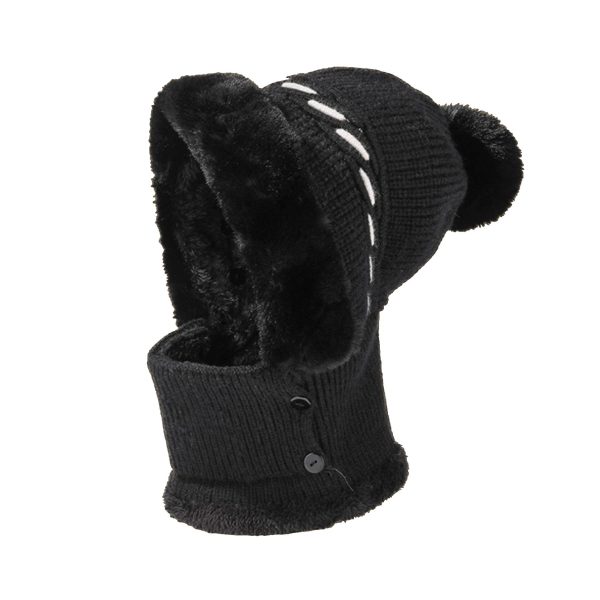 Winter Warm One Piece Fleece Scarf Mask Knitted Hat - Image 3