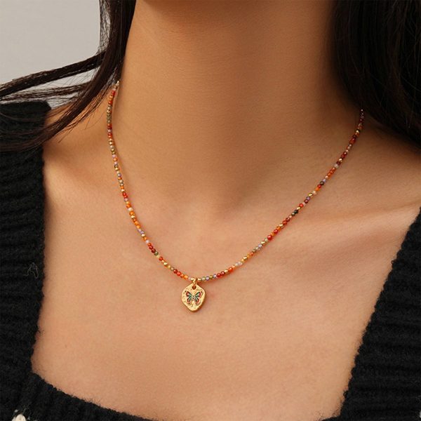 Brass Colorful beaded butterfly necklace bracelet set - Image 3