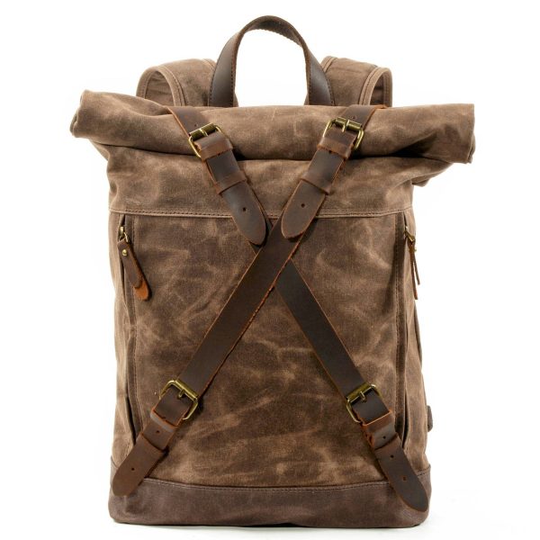 Vintage Canvas Leather Roll On Laptop Backpack Waterproof