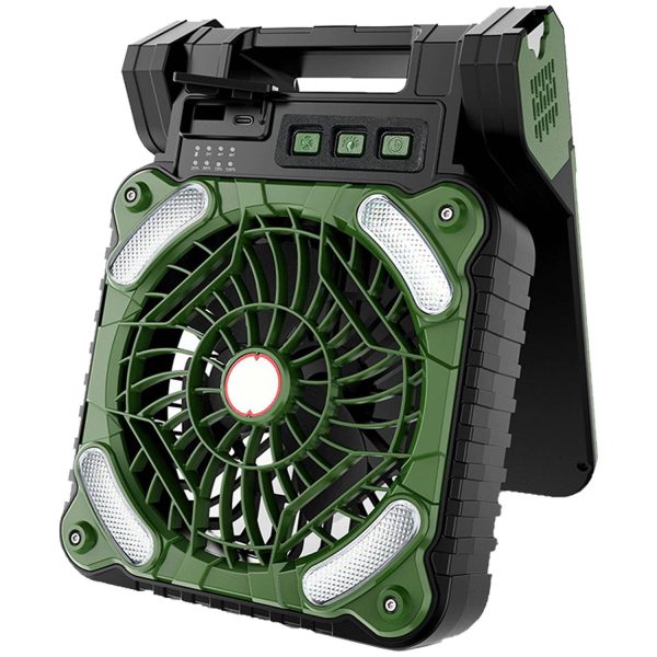 USB Rechargeable Solar Powered Camping Fan w/ LED Light - Image 3