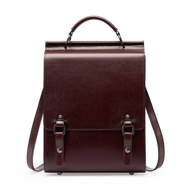 Genuine Leather Ladies Vintage Large Black College Backpacks - Image 2