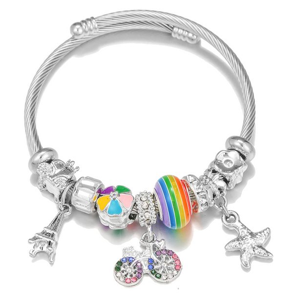 Stainless Steel Colorful bicycle pendant bracelet