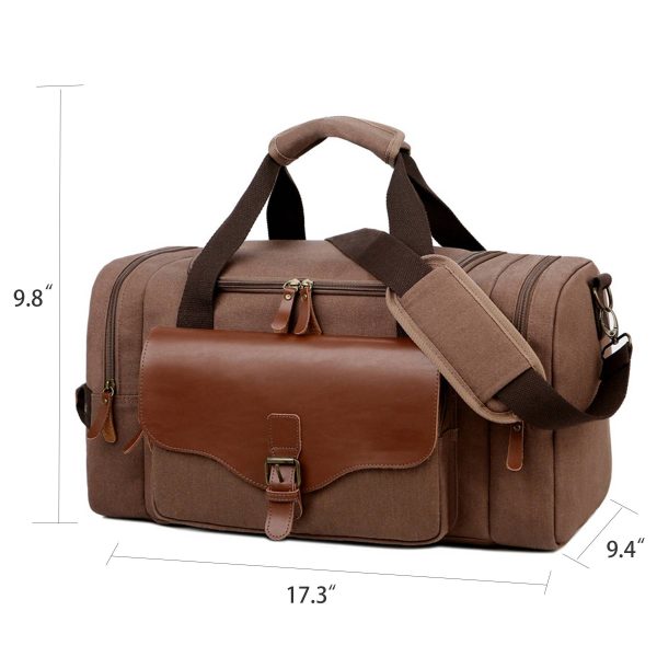 Canvas Large Capacity Leather Travel Duffel Bag - Image 7