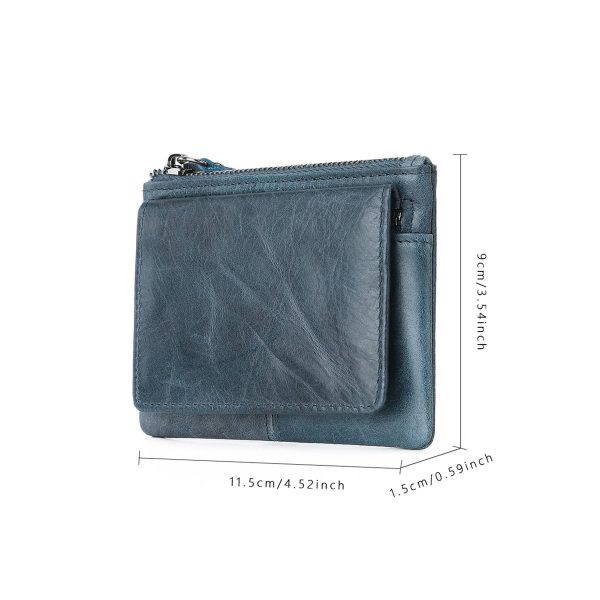 Genuine Leather 2 Zipper Coin Purse Wallet - Image 6