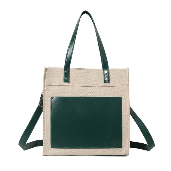 Canvas Tote Bag PU Leather Handles Adjustable strap