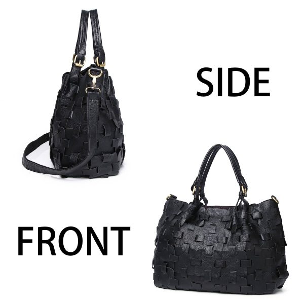 Genuine Leather Colourful square-paneled tote bag - Image 4