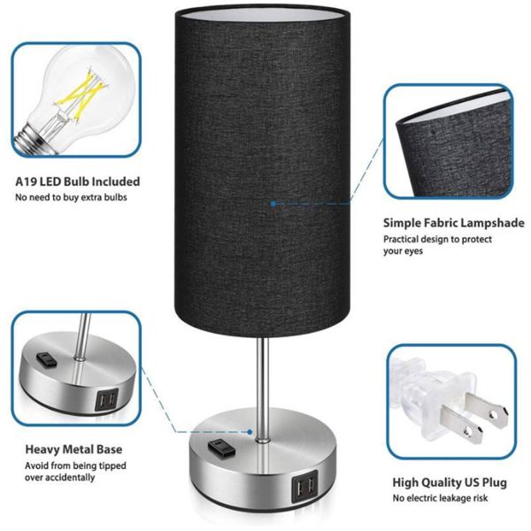 USB Ports Dimmable Touch Control Metal Table Lamp - Image 3