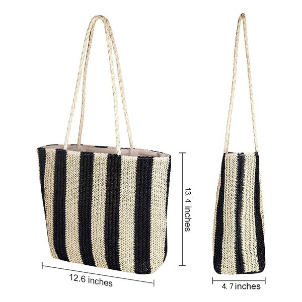 Women Beach Straw Striped Tote Bag - Image 6