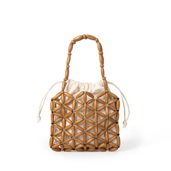 Wooden Tote Bag with a canvas drawstring pocket inside - Image 2