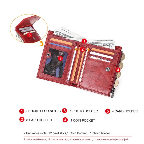 Genuine Leather RFID Anti-thief Zippered Wallet - Image 7