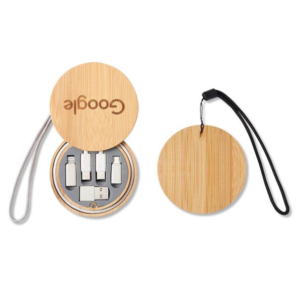 Bamboo Storage Box with Fast Charging Cable Kit