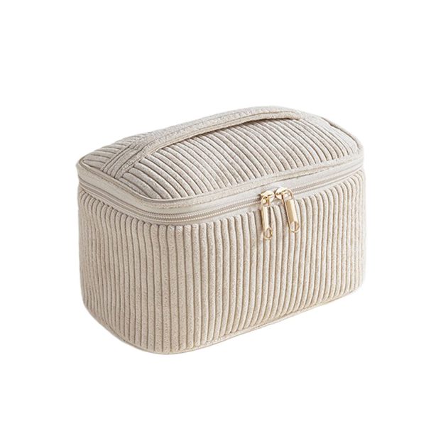 Large Capacity Corduroy Makeup Bag w/ Mesh Pocket - Image 3