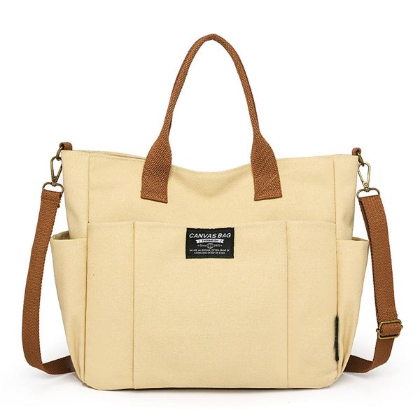 Commuter Women'S Canvas Tote Bag W/ Multi-Pocket Design - Image 2