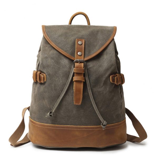 Genuine Canvas Leather Vintage Waterproof Backpack Daypack