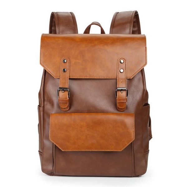 PU Weekend Travel Vintage Laptop Bookbag Backpack for Men - Image 2
