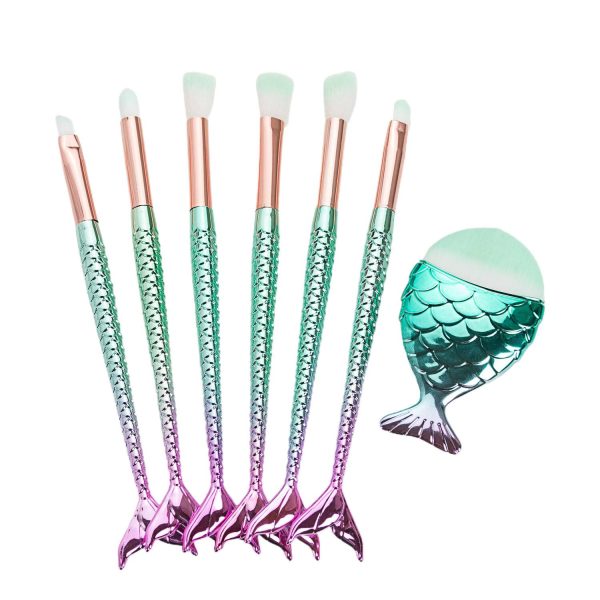 7Pcs Mermaid Makeup Brush Set with Soft Nylon Bristles - Image 2