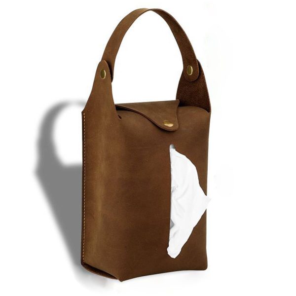 Portable PU Leather Hanging Car Tissue Bag