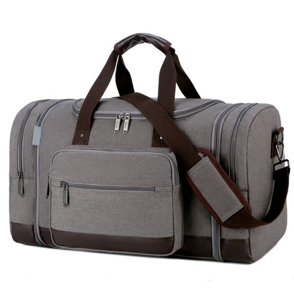 Canvas Shoe Compartment Travel Tote Duffel Bag - Image 4