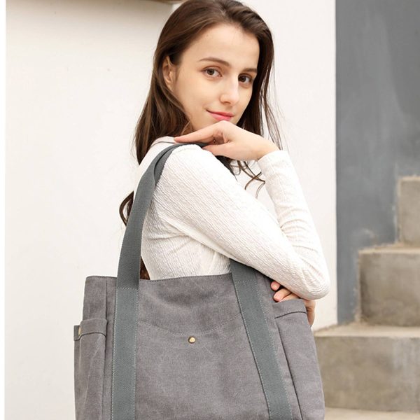 Canvas Multi-pocket Tote bags for women - Image 6
