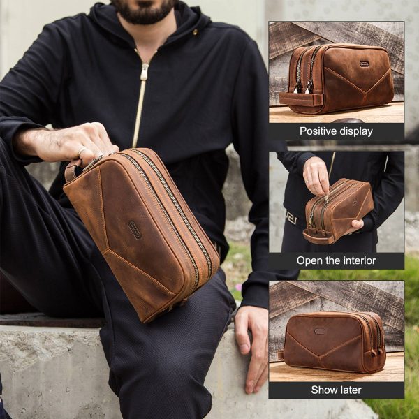 Genuine Leather Wear-resistant Crazy Horse Skin Makeup Bag - Image 4