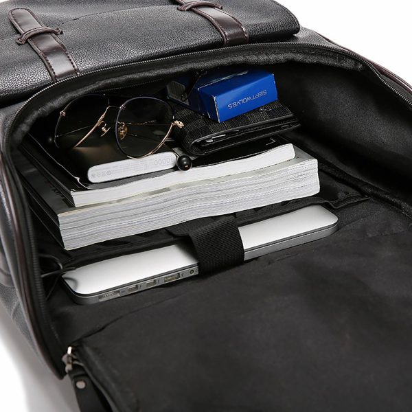 Large-Capacity PU Leather Student Backpack w/ USB Port - Image 3