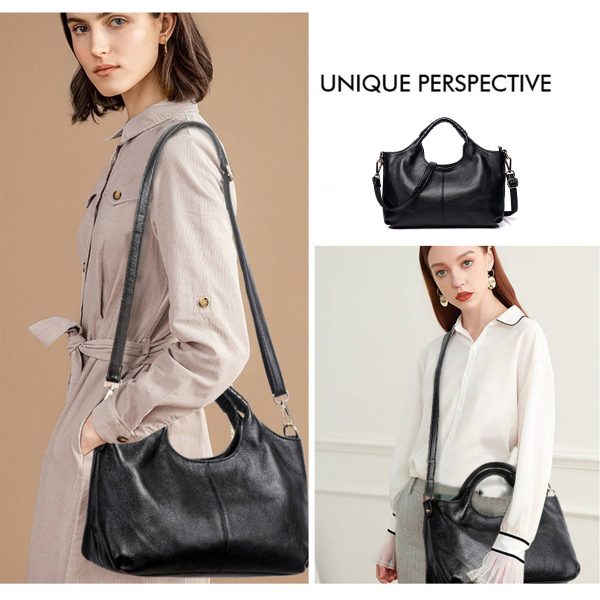 Genuine Leather Handle Satchel Shoulder Bag - Image 4